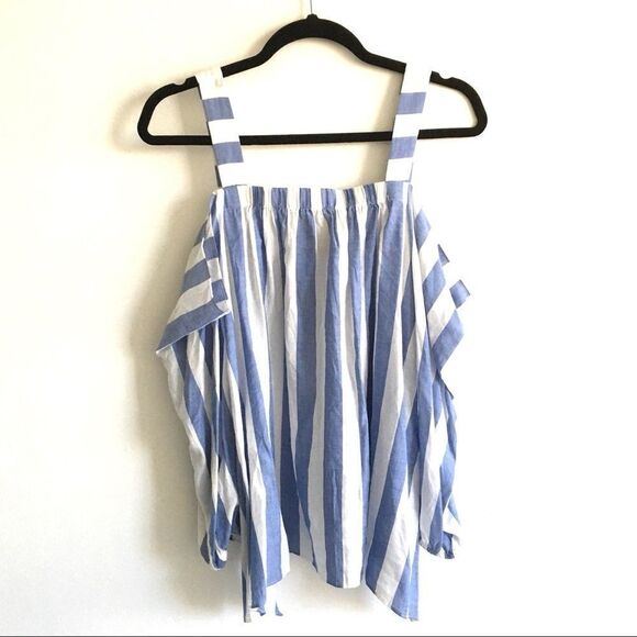 VINCE CAMUTO Sleeveless Off Shoulder Striped Blouse Blue White XS - Picture 6 of 12
